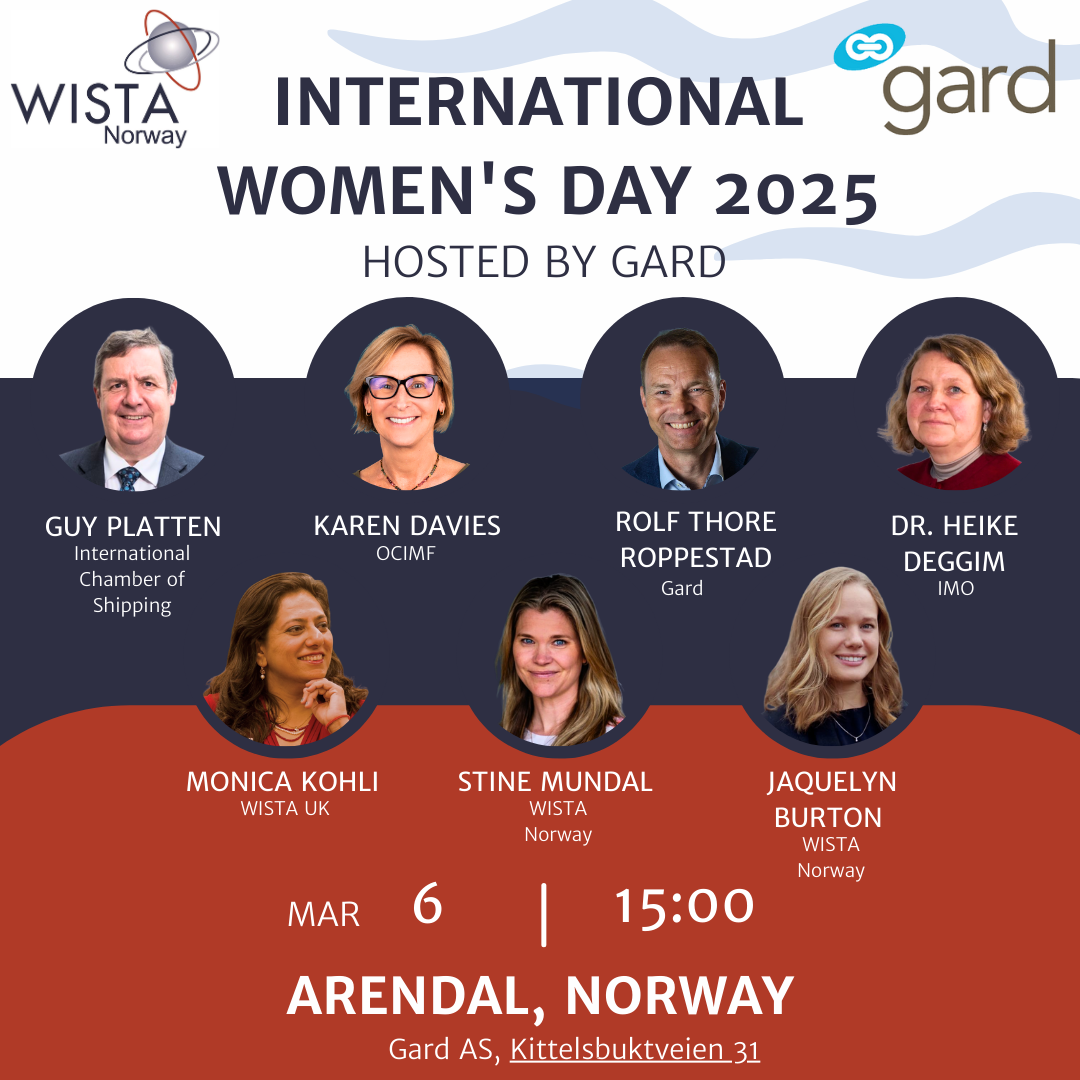 International Women's Day, organized by WISTA Norway in collaboration with Gard. The event will take place on Thursday, March 6, 2025, at the Gard’s offices in Arendal.